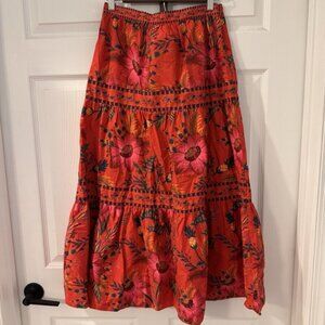 Farm Rio Long Multicolored Red  Women's Skirt Boho Festival